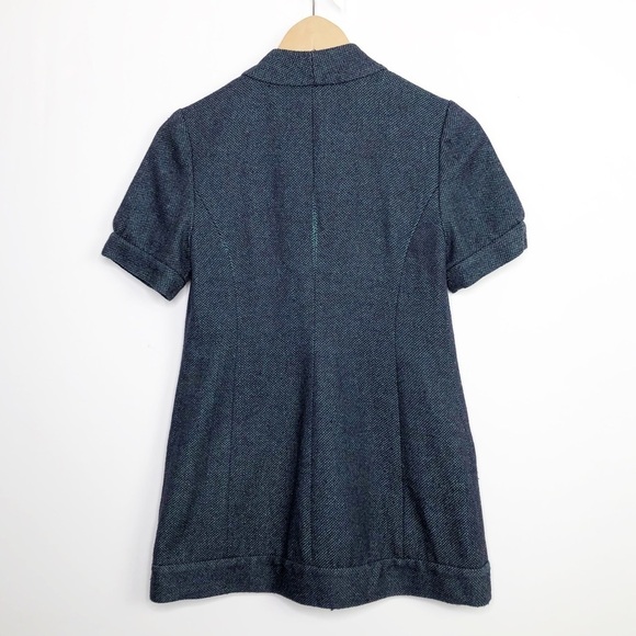 TABITHA, blue textured button, front short sleeve blazer - Picture 8 of 9